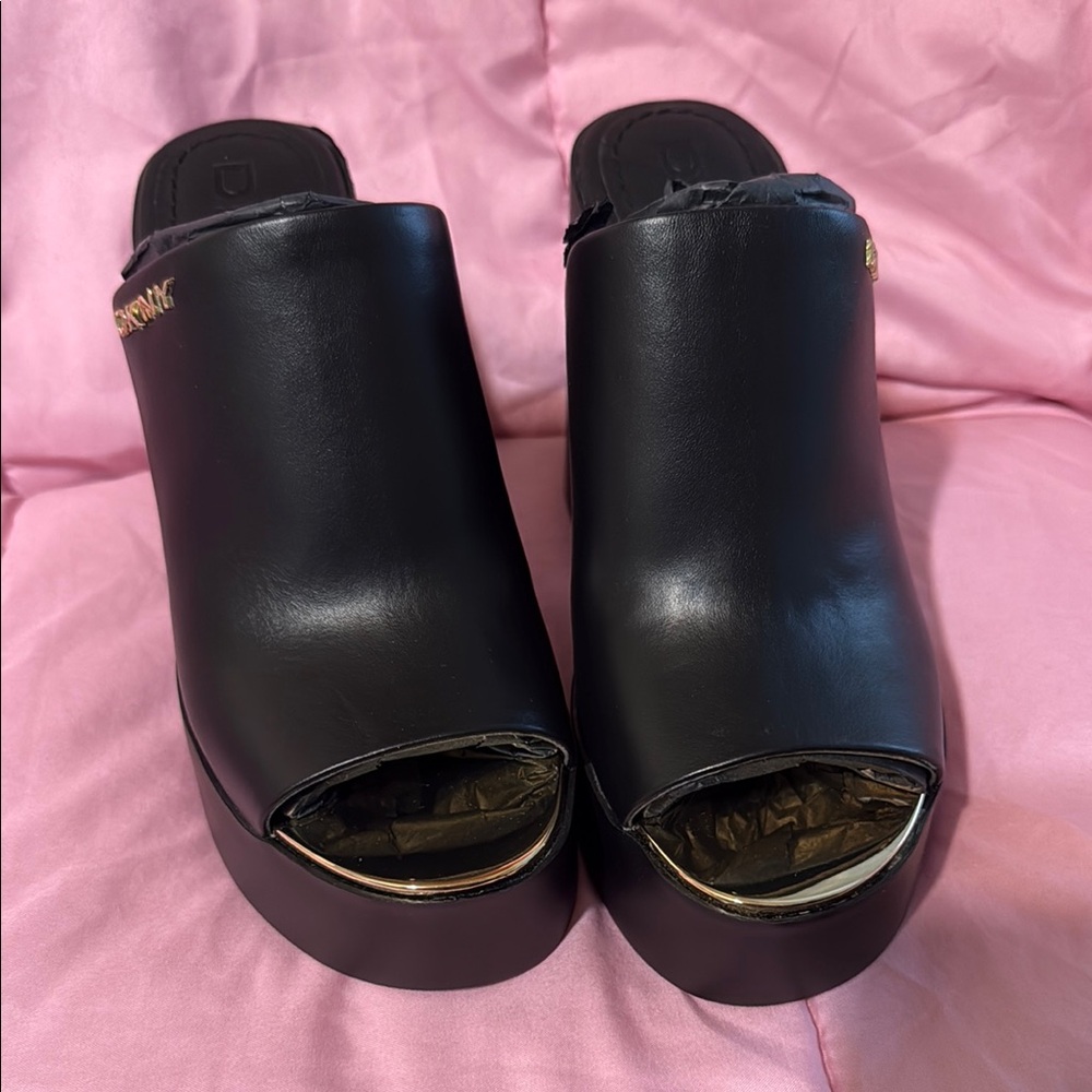 Dkny Black Wedges with Modern Open Toe Design